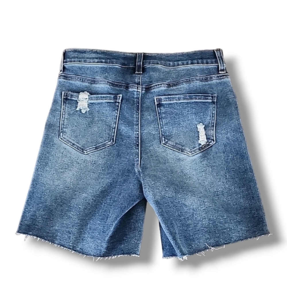 TIME AND TRU MATERNITY High Waisted Jean Shorts S 4 6 Ripped Bermuda Stretch - Picture 6 of 10